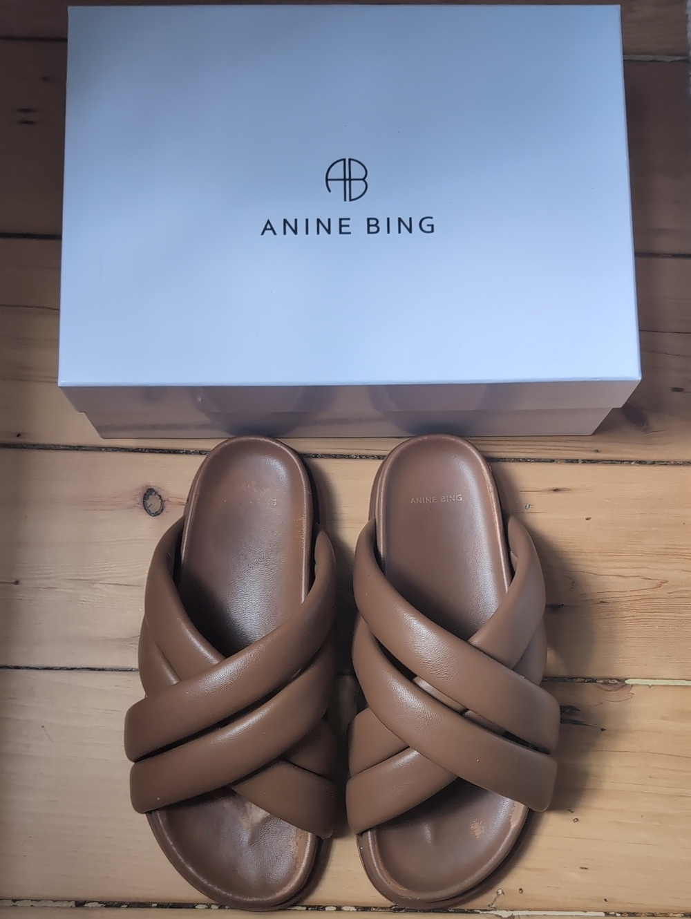 Anine Bing Women’s Tan Leather Crisscross Slide Sandals 39